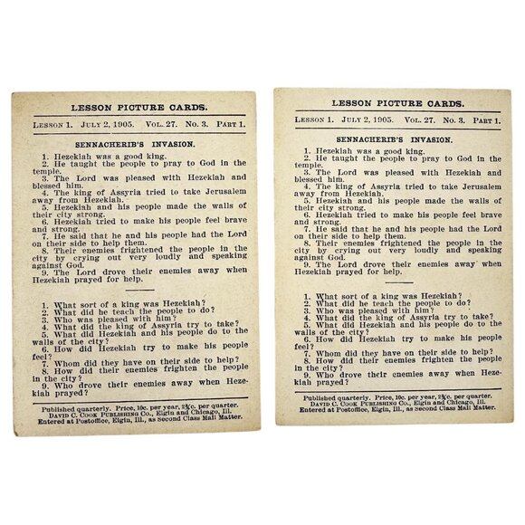 Antique 1905 Bible Lesson Picture Cards David C Cook Lot of 9 July 2 and July 16 - Picture 5 of 9